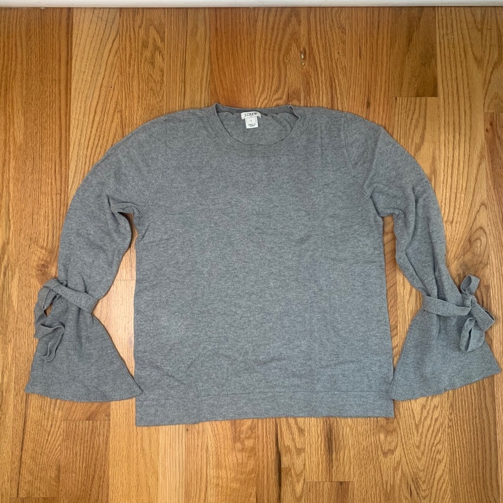 Jcrew bell tie sleeve grey crew neck sweater